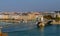 The view from the hill to the chain bridge in Budapest the Danube river. General panorama of the city