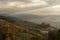 View of the hills and the Castle of Campello Alto on the Umbrian Apennines in Italy