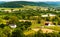 View of hills and farmland in Virginia\'s Piedmont, seen from Sky Meadows State Park