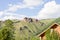 View of the hillside with cliffs and cloudy sky