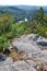 View of hilly forested landscape and river from the top of Eagles Nest lookout