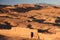 View of the hilly mountainous desert in the foreground visible