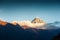 View of Himalaya mountains at sunrise near Lukla, Nepal.