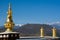 View of the Himalayan Mountains from the top of Jokhang Temple, Jokhang Monastery, a Buddhist temple in Barkhor Square in Lhasa,