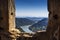 View of historic Aggstein castle ruin on the Danube river. Lower