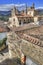 View of historic building roofs of Guadalupe town, Spain