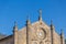 View of historic building in ruins, convent of St. Joao of Tarouca, front facade detail of Romanesque church