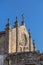 View of historic building in ruins, convent of St. Joao of Tarouca, front facade detail of Romanesque church