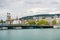 View of the historic buildings and bridge of Zurich at the bank of Limmat River and Zurich lake, with landmark of Zurich