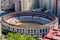 View of historic bullring arena in Malaga, Spain.