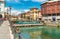 View of historic center of Omegna village, located on the coast of Lake Orta in Piedmont.