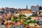 View of the historic centre of Porto. The bell tower of Torre do