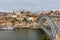 View of the historic city center with the famous ponte Dom Luiz bridge in Porto