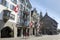 A view of historic city center of Zurich with Swiss flags, Switzerland