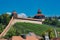 View of the historic city walls and castle Guardhouse Hochwacht and Thick Tower Dicker Turm in Esslingen am Neckar.Baden-WÃ¼