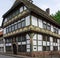 View of the historic landmark Adam and Eva house in Hoexter in Germany