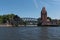 View of the historic lift bridge Marstallbrucke in Lubeck, germany