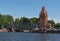 View of the historic lift bridge Marstallbrucke in Lubeck, germany