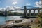 A view of the historic Menai suspension bridge spanning the Mena