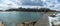 View of the historic old town of Saint-Malo with beach and coast at low tide