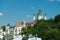 View of historic Podil neighborhood of Kyiv and St Andrews Church, Ukraine