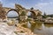 View of the historic Ponte de Ajuda bridge over the Guadiana River