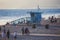 View of historic Santa Monica pier, with beach, amusement park, shops and restaurants, Los-Angeles, California, United States of