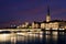 View of historic Zurich city center with famous Fraumunster Church and river Limmat at Lake Zurich , in twilight, Canton