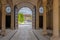 View through a historical archway of a Middle Ages castle