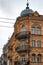 View of the historical buildings in the center of the Kyiv in rainy winter day. Ukraine