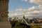 View of the historical center of the city and architecture from the roof of the main gate of Gorky Park