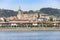 View of Hondarribia town, Bidasoa river and the Nuestra SeÃ±ora del Manzano church, Gipuzkoa, Basque Country, Spain