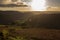 View from the Horseshoe Pass in Wales with early morning sunlight