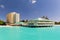 View of a hotel from a Catamaran in Carlisle Bay in Barbados