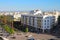 View from the hotel to the Boulevard with beautiful palm trees and the houses of Rabat with beautiful