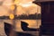 View of House boats on serenely beautiful ashtamudi lake at Dusk