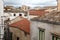 View on house roofs in narrow street