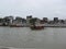 View of houses and ferry boat along the Pasig river, Manila, Philippines