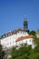 View of houses on the hill Toompea hill and St.Mary Church. Old city, Tallinn, Estonia