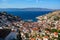 View of houses Hydra island on a Sunny day. Greece