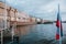 View of the houses from the Neva River from the deck of the ship