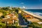 View of houses and the Pacific Ocean