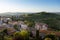 View on the houses, vineyards and hills of the historic Italian village of Cossignano