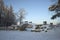 View of Humpback bridge in the january twilight. Gatchina Palace Park