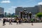 View of the hustle and bustle of people from the famous Alexanderplatz square.