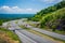 View of I-68 and a pedestrian bridge at Sideling Hill, Maryland.