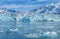 A view of icebergs in front of the snout of the Hubbard Glacier in Alaska
