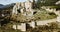 view of impressive medieval castle of Loarre on mountainside, Spain