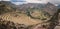 View from the Inca ruins of Pisac in Peru. Inca cultivation terraces