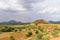 View of the indian rural landscape, Puttaparthi, Andhra Pradesh, India. Copy space for text.